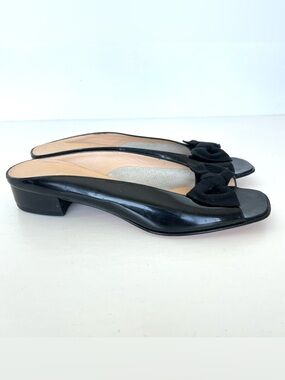 SALVATORE FERRAGAMO Black Patent Leather Open Toe Slip On Sandals Mules Sz 11 B